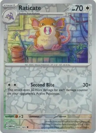 020 Raticate Reverse Holo, 151 | Scarlet & Violet, reverse, 4.00 kr, Pokesingles. Kjøp pokemon kort til lave priser hos oss.