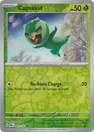 Capsakid Reverse Holo 023, Obsidian Flames | Scarlet & Violet, , 4.00 kr, Pokesingles. Kjøp pokemon kort til lave priser hos oss.