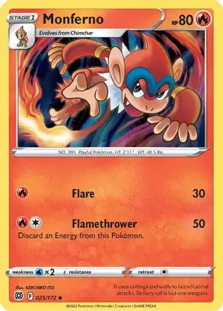 Monferno 025, Brilliant Stars | Sword & Shield, , 0.00 kr, Pokesingles. Kjøp pokemon kort til lave priser hos oss.