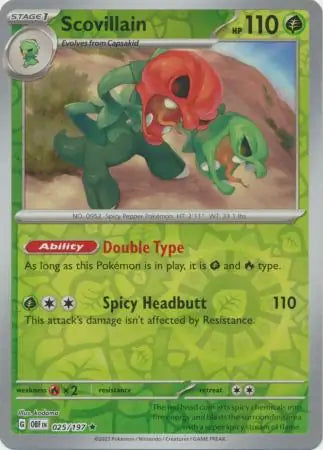 Scovillain Reverse Holo 025, Obsidian Flames | Scarlet & Violet, , 4.00 kr, Pokesingles. Kjøp pokemon kort til lave priser hos oss.