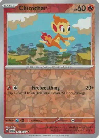 Chimchar Reverse Holo 031, Twilight Masquerade | Scarlet & Violet, , 4.00 kr, Pokesingles. Kjøp pokemon kort til lave priser hos oss.