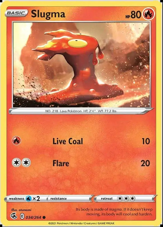 Slugma 034, Fusion Strike | Sword & Shield, , 2.00 kr, Pokesingles. Kjøp pokemon kort til lave priser hos oss.