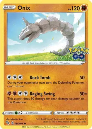 36 Onix, Pokemon Go | Sword & Shield, nonholo, 2.00 kr, Pokesingles. Kjøp pokemon kort til lave priser hos oss.