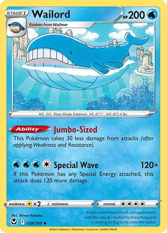Wailord 038, Silver Tempest | Sword & Shield, , 0.00 kr, Pokesingles. Kjøp pokemon kort til lave priser hos oss.