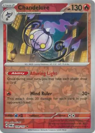 Chandelure Reverse Holo 038, Twilight Masquerade | Scarlet & Violet, , 6.00 kr, Pokesingles. Kjøp pokemon kort til lave priser hos oss.