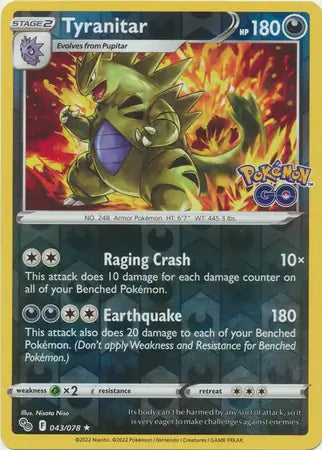 43 Tyranitar Reverse Holo, Pokemon Go | Sword & Shield, rare, 6.00 kr, Pokesingles. Kjøp pokemon kort til lave priser hos oss.