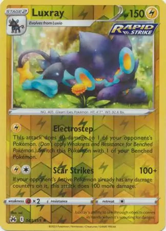 Luxray Reverse Holo 043, Crown Zenith | Sword & Shield, , 0.00 kr, Pokesingles. Kjøp pokemon kort til lave priser hos oss.