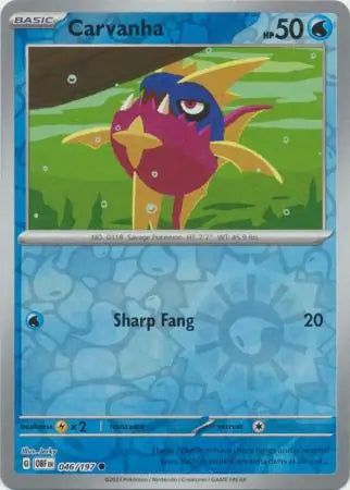 Carvanha Reverse Holo 046, Obsidian Flames | Scarlet & Violet, , 4.00 kr, Pokesingles. Kjøp pokemon kort til lave priser hos oss.