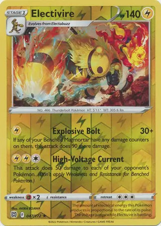 Electivire Reverse Holo 047, Brilliant Stars | Sword & Shield, , 0.00 kr, Pokesingles. Kjøp pokemon kort til lave priser hos oss.
