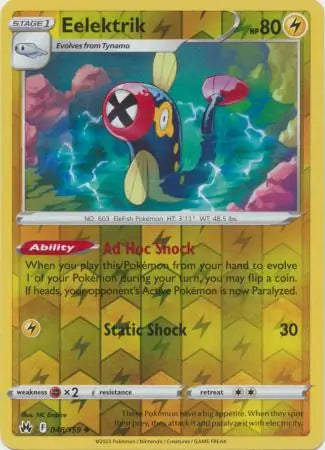 Eelektrik Reverse Holo 048, Crown Zenith | Sword & Shield, , 0.00 kr, Pokesingles. Kjøp pokemon kort til lave priser hos oss.