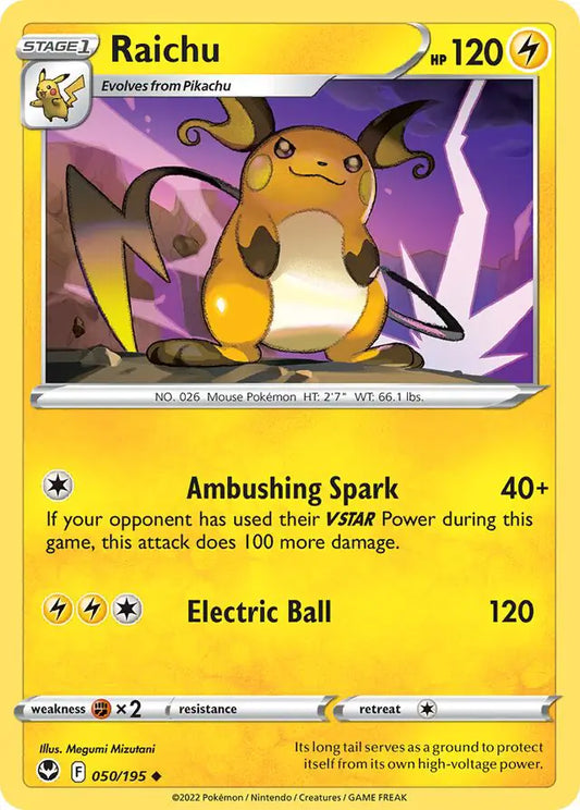Raichu 050, Silver Tempest | Sword & Shield, , 0.00 kr, Pokesingles. Kjøp pokemon kort til lave priser hos oss.