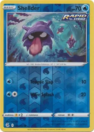 Shellder Reverse Holo 050, Fusion Strike | Sword & Shield, , 2.00 kr, Pokesingles. Kjøp pokemon kort til lave priser hos oss.