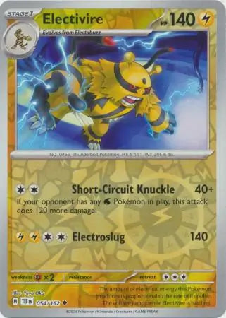 054 Electivire - Reverse Holo, Temporal Forces | Scarlet & Violet, reverse, 4.00 kr, Pokesingles. Kjøp pokemon kort til lave priser hos oss.