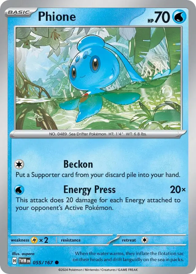 Phione 055, Twilight Masquerade | Scarlet & Violet, , 5.00 kr, Pokesingles. Kjøp pokemon kort til lave priser hos oss.