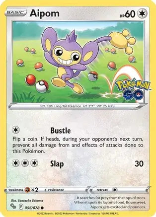 56 Aipom, Pokemon Go | Sword & Shield, nonholo, 2.00 kr, Pokesingles. Kjøp pokemon kort til lave priser hos oss.