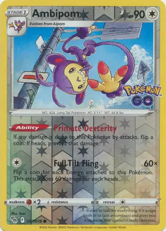 57 Ambipom Reverse Holo, Pokemon Go | Sword & Shield, , 4.00 kr, Pokesingles. Kjøp pokemon kort til lave priser hos oss.
