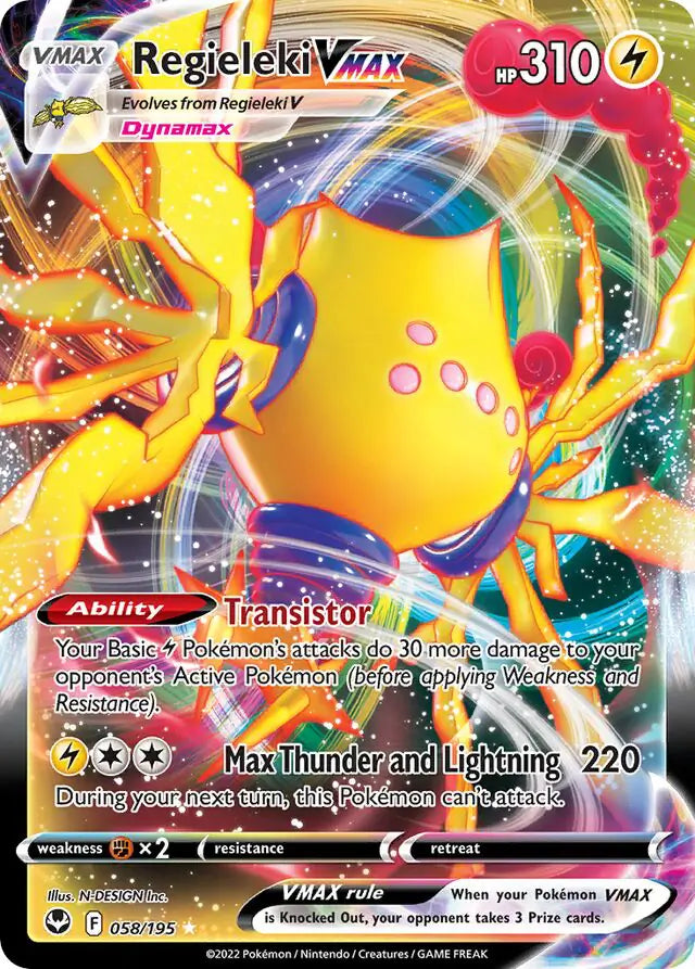 Regieleki VMAX 058, Silver Tempest | Sword & Shield, v, 20.00 kr, Pokesingles. Kjøp pokemon kort til lave priser hos oss.