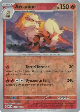 059 Arcanine Reverse Holo, 151 | Scarlet & Violet, reverse, 4.00 kr, Pokesingles. Kjøp pokemon kort til lave priser hos oss.