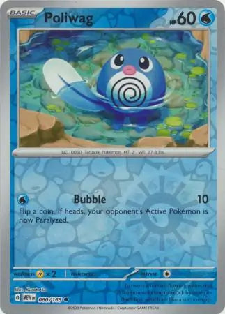 060 Poliwag Reverse Holo, 151 | Scarlet & Violet, reverse, 4.00 kr, Pokesingles. Kjøp pokemon kort til lave priser hos oss.