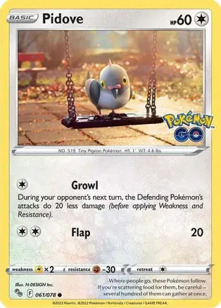 61 Pidove, Pokemon Go | Sword & Shield, nonholo, 2.00 kr, Pokesingles. Kjøp pokemon kort til lave priser hos oss.