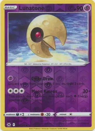 Lunatone Reverse Holo 062, Crown Zenith | Sword & Shield, , 0.00 kr, Pokesingles. Kjøp pokemon kort til lave priser hos oss.