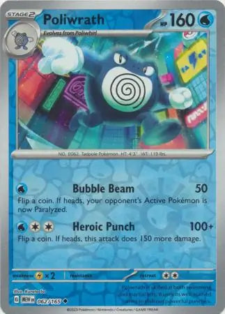 062 Poliwrath Reverse Holo, 151 | Scarlet & Violet, reverse, 4.00 kr, Pokesingles. Kjøp pokemon kort til lave priser hos oss.