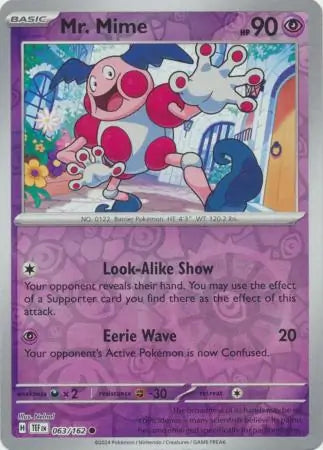 063 Mr. Mime - Reverse Holo, Temporal Forces | Scarlet & Violet, reverse, 4.00 kr, Pokesingles. Kjøp pokemon kort til lave priser hos oss.