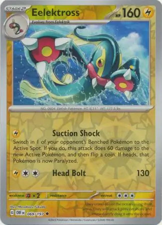 Eelektross Reverse Holo 069, Obsidian Flames | Scarlet & Violet, , 4.00 kr, Pokesingles. Kjøp pokemon kort til lave priser hos oss.