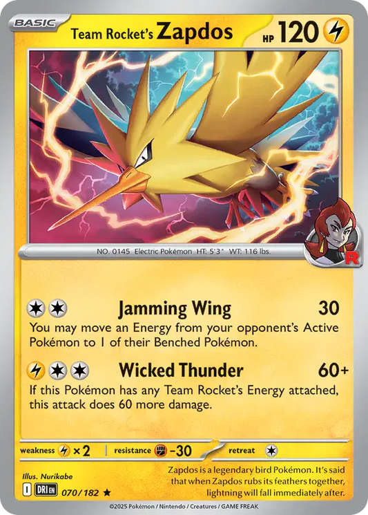 Team Rocket's Zapdos Holo Rare 070 - Destined Rivals Pokesingles