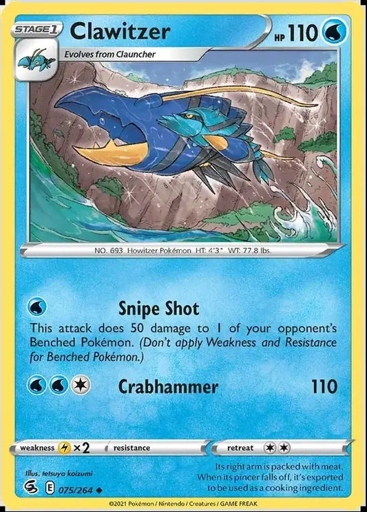 Clawitzer 075, Fusion Strike | Sword & Shield, , 2.00 kr, Pokesingles. Kjøp pokemon kort til lave priser hos oss.