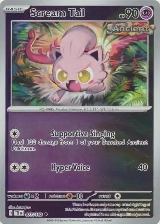 077 Scream Tail - Reverse Holo, Temporal Forces | Scarlet & Violet, reverse, 4.00 kr, Pokesingles. Kjøp pokemon kort til lave priser hos oss.