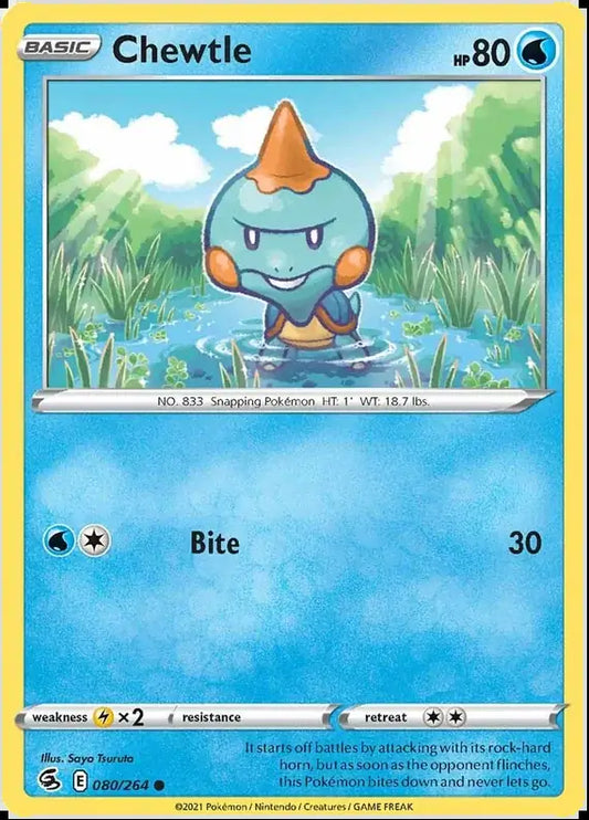 Chewtle 080, Fusion Strike | Sword & Shield, , 2.00 kr, Pokesingles. Kjøp pokemon kort til lave priser hos oss.