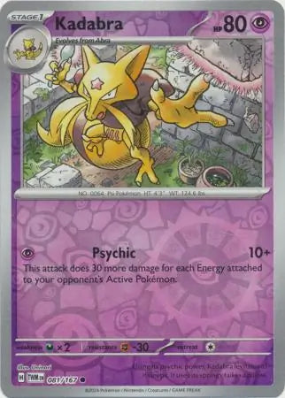 Kadabra Reverse Holo 081, Twilight Masquerade | Scarlet & Violet, , 4.00 kr, Pokesingles. Kjøp pokemon kort til lave priser hos oss.
