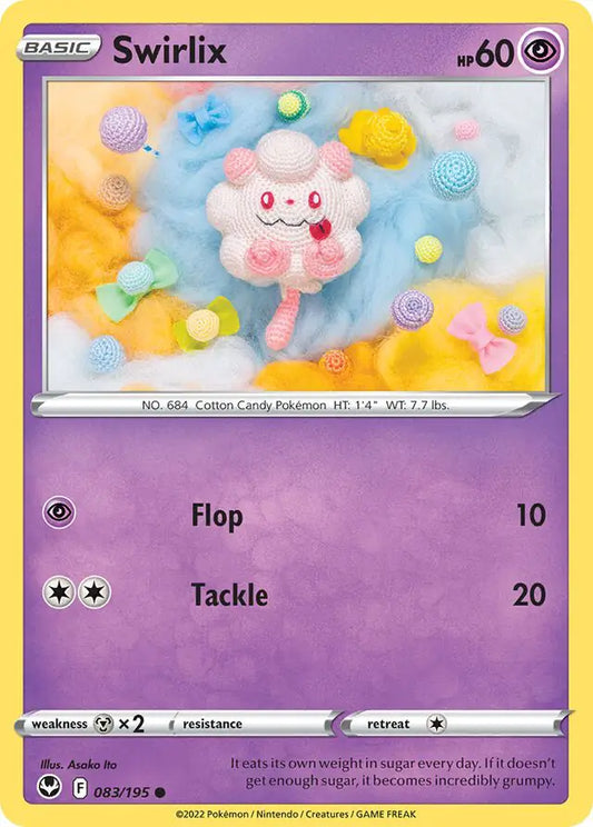 Swirlix 083, Silver Tempest | Sword & Shield, , 0.00 kr, Pokesingles. Kjøp pokemon kort til lave priser hos oss.