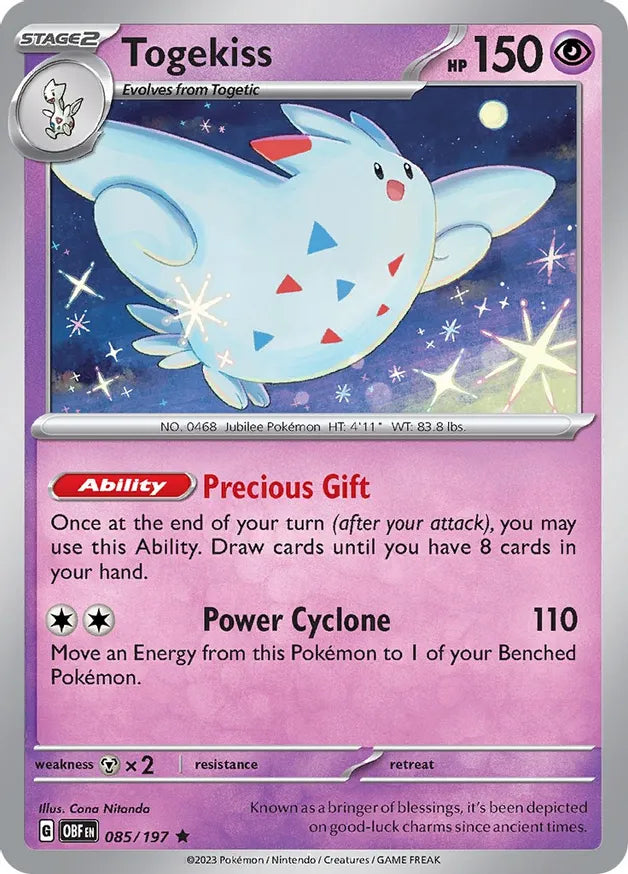 Togekiss 085 Holo Rare, Obsidian Flames | Scarlet & Violet, , 5.00 kr, Pokesingles. Kjøp pokemon kort til lave priser hos oss.