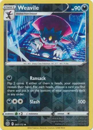 Weavile Reverse Holo 087, Brilliant Stars | Sword & Shield, , 0.00 kr, Pokesingles. Kjøp pokemon kort til lave priser hos oss.