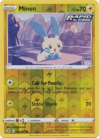 Minun Reverse Holo 090, Fusion Strike | Sword & Shield, , 2.00 kr, Pokesingles. Kjøp pokemon kort til lave priser hos oss.