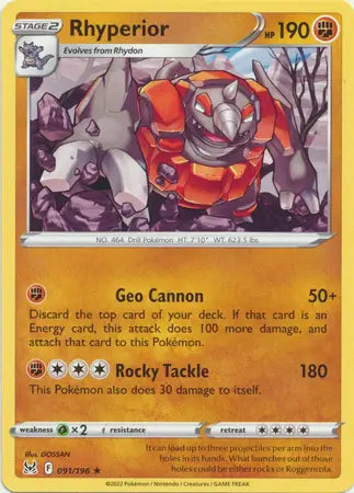 Rhyperior 091, Lost Origin | Sword & Shield, , 0.00 kr, Pokesingles. Kjøp pokemon kort til lave priser hos oss.