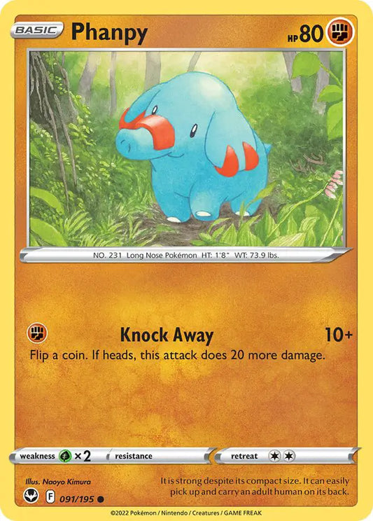 Phanpy 091, Silver Tempest | Sword & Shield, , 0.00 kr, Pokesingles. Kjøp pokemon kort til lave priser hos oss.