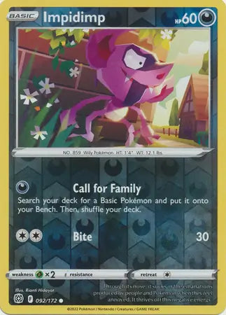 Impidimp Reverse Holo 092, Brilliant Stars | Sword & Shield, , 0.00 kr, Pokesingles. Kjøp pokemon kort til lave priser hos oss.