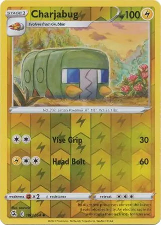 Charjabug Reverse Holo 100, Fusion Strike | Sword & Shield, , 2.00 kr, Pokesingles. Kjøp pokemon kort til lave priser hos oss.