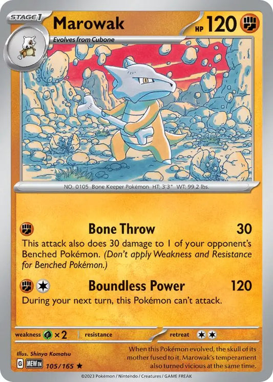 105 Marowak - Holo Rare, 151 | Scarlet & Violet, holo, 4.00 kr, Pokesingles. Kjøp pokemon kort til lave priser hos oss.