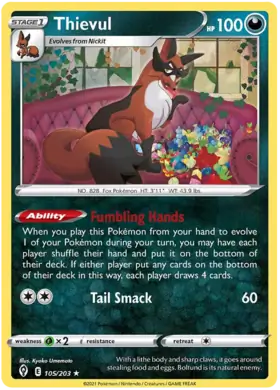 Thievul 105, Evolving Skies | Sword & Shield, , 5.00 kr, Pokesingles. Kjøp pokemon kort til lave priser hos oss.