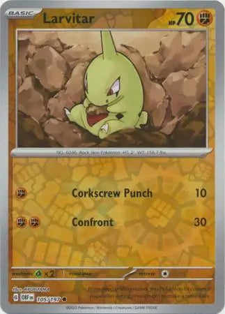 Larvitar Reverse Holo 105, Obsidian Flames | Scarlet & Violet, , 4.00 kr, Pokesingles. Kjøp pokemon kort til lave priser hos oss.