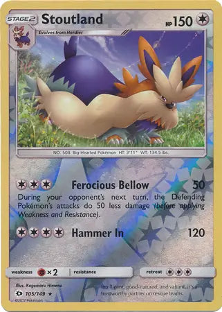 Stoutland Reverse Holo 105 - Sun & Moon Base Pokesingles