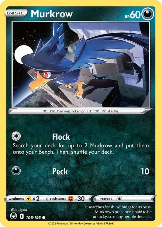 Murkrow 106, Silver Tempest | Sword & Shield, , 0.00 kr, Pokesingles. Kjøp pokemon kort til lave priser hos oss.