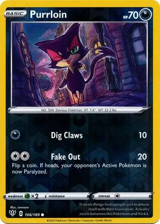 Purrloin Reverse Holo 106, Darkness Ablaze | Sword & Shield, , 100.00 kr, Pokesingles. Kjøp pokemon kort til lave priser hos oss.