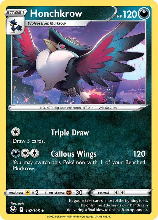 Honchkrow 107, Silver Tempest | Sword & Shield, , 0.00 kr, Pokesingles. Kjøp pokemon kort til lave priser hos oss.
