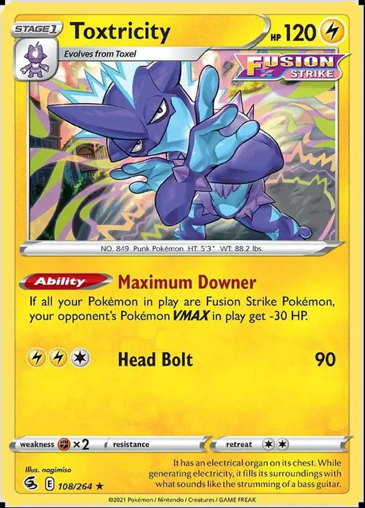 Toxtricity 108, Fusion Strike | Sword & Shield, , 2.00 kr, Pokesingles. Kjøp pokemon kort til lave priser hos oss.