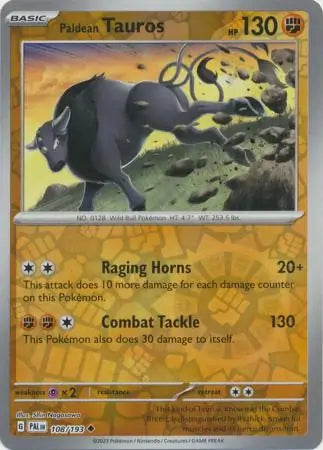 Paldean Tauros Reverse Holo 108 - Paldea Evolved, Paldea Evolved | Scarlet & Violet, , 5.00 kr, Pokesingles. Kjøp pokemon kort til lave priser hos oss.